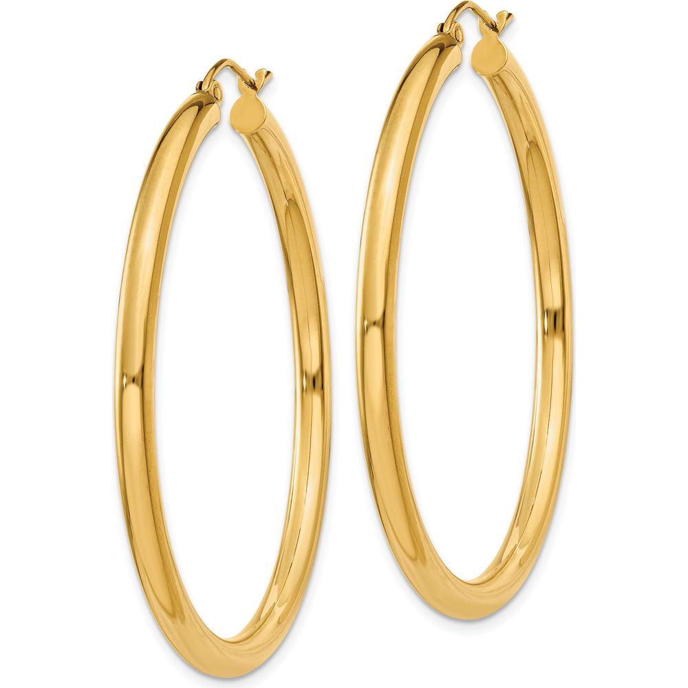 14K Yellow Gold Polished 3mm Tube Hoop Earrings - 45mm Length by 0