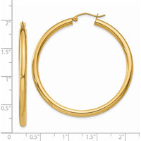 14K Yellow Gold Polished 3mm Tube Hoop Earrings - 45mm Length by 0