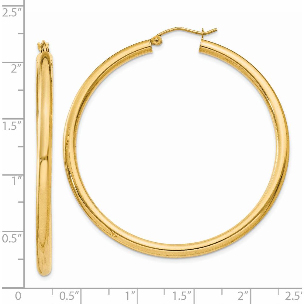 14K Yellow Gold Polished 3mm Tube Hoop Earrings - 50mm Length by 0