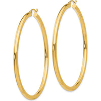 14K Yellow Gold Polished 3mm Tube Hoop Earrings - 60mm Length by 0