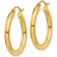14K Yellow Gold Polished 3mm Tube Hoop Earrings - Timeless Elegance by 0