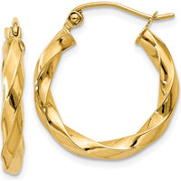14K Yellow Gold Polished 3mm Twisted Hoop Earrings - 20mm Length by 0