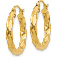 14K Yellow Gold Polished 3mm Twisted Hoop Earrings - 20mm Length by 0
