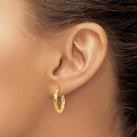 14K Yellow Gold Polished 3mm Twisted Hoop Earrings - 20mm Length by 0