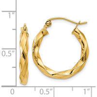 14K Yellow Gold Polished 3mm Twisted Hoop Earrings - 20mm Length by 0
