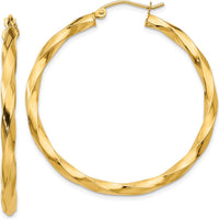 14K Yellow Gold Polished 3mm Twisted Hoop Earrings - 40mm Diameter by 0