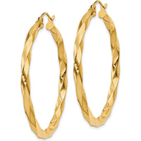 14K Yellow Gold Polished 3mm Twisted Hoop Earrings - 40mm Diameter by 0