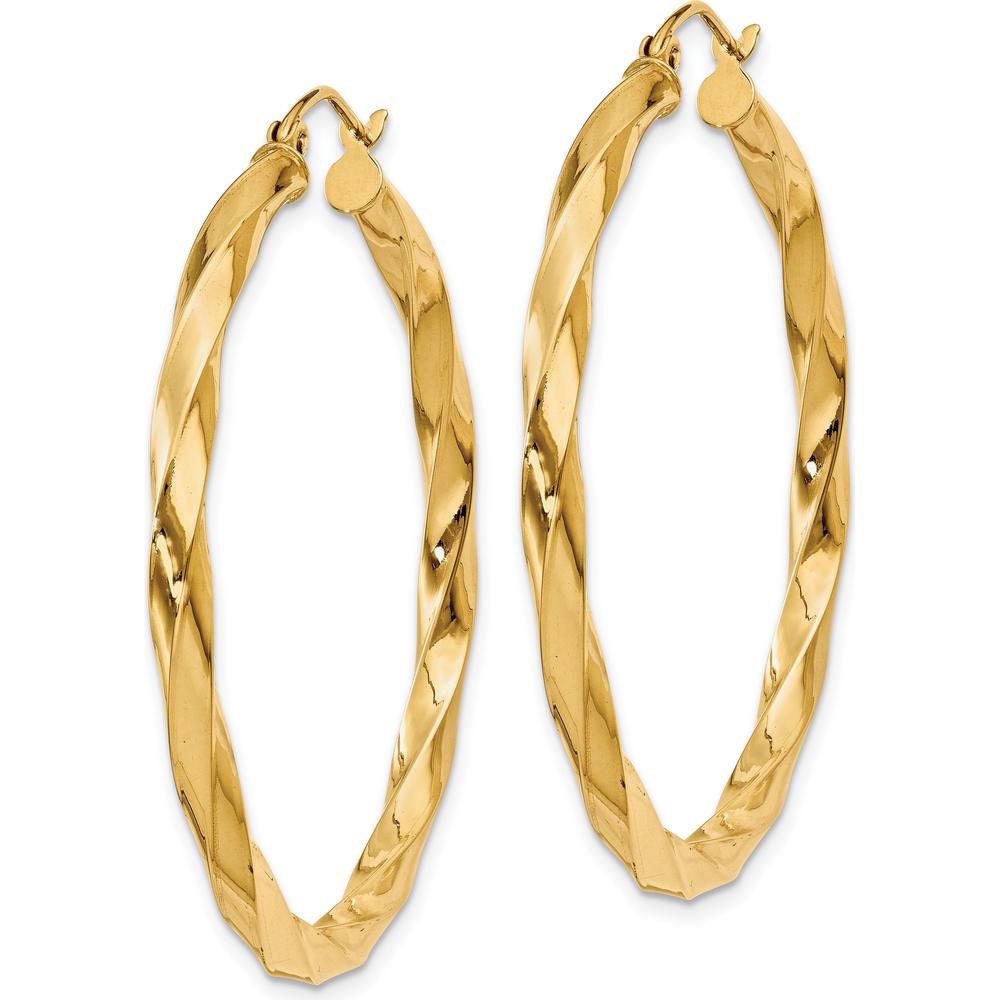 14K Yellow Gold Polished 3mm Twisted Hoop Earrings - 40mm Diameter by 0