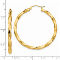 14K Yellow Gold Polished 3mm Twisted Hoop Earrings - 40mm Diameter by 0