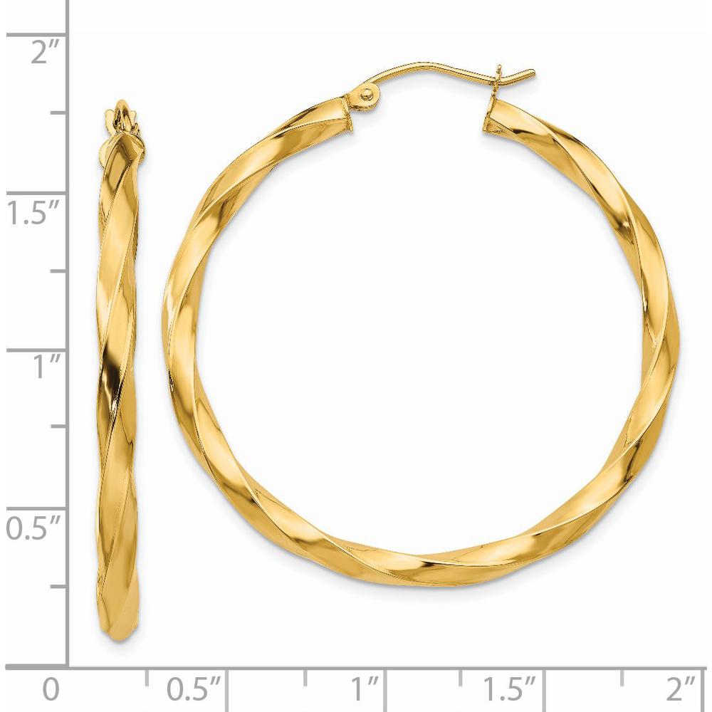 14K Yellow Gold Polished 3mm Twisted Hoop Earrings - 40mm Diameter by 0