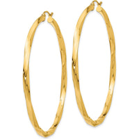 14K Yellow Gold Polished 3mm Twisted Hoop Earrings - 60mm Length by 0