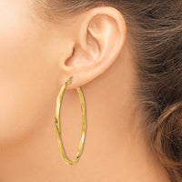 14K Yellow Gold Polished 3mm Twisted Hoop Earrings - 60mm Length by 0