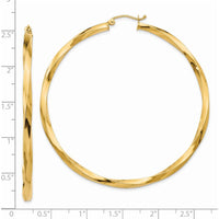 14K Yellow Gold Polished 3mm Twisted Hoop Earrings - 60mm Length by 0