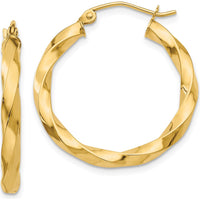 14K Yellow Gold Polished 3mm Twisted Hoop Earrings - Classic, Timeless Design by 0