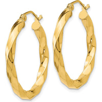 14K Yellow Gold Polished 3mm Twisted Hoop Earrings - Classic, Timeless Design by 0