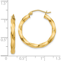 14K Yellow Gold Polished 3mm Twisted Hoop Earrings - Classic, Timeless Design by 0