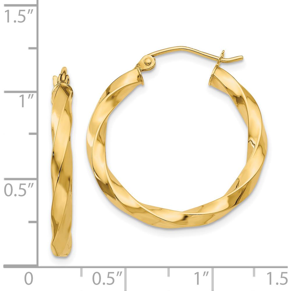 14K Yellow Gold Polished 3mm Twisted Hoop Earrings - Classic, Timeless Design by 0