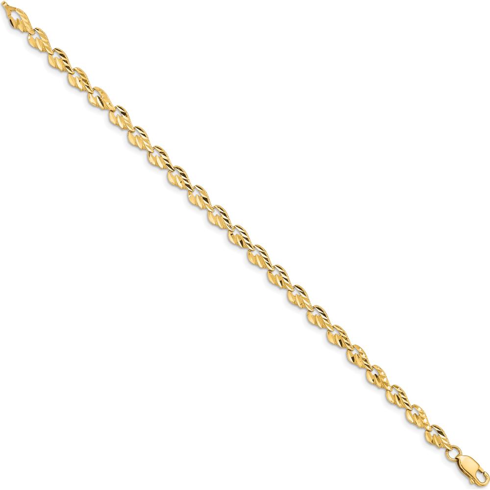 14K Yellow Gold Polished 4.75mm Diamond-Cut Leaf Bracelet - 7 Inches by Oro Pregiato