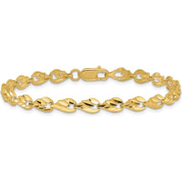 14K Yellow Gold Polished 4.75mm Diamond-Cut Leaf Bracelet - 7 Inches by Oro Pregiato