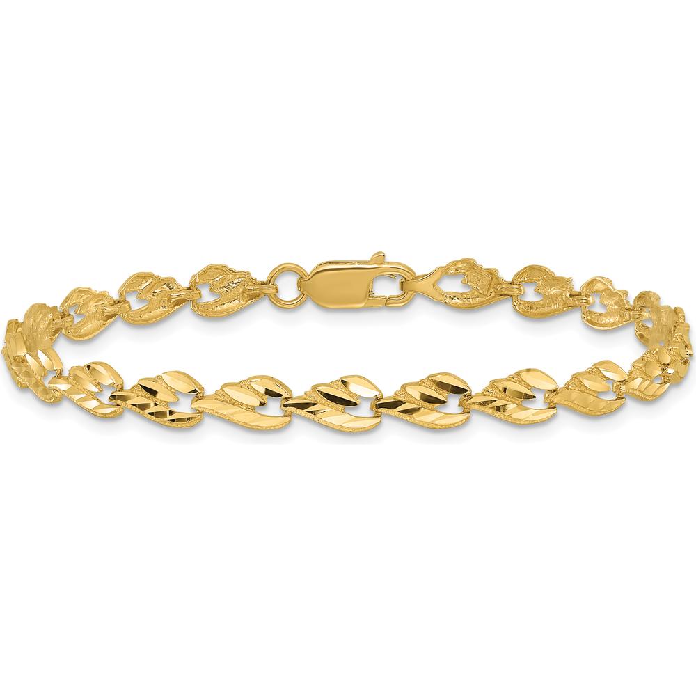 14K Yellow Gold Polished 4.75mm Diamond-Cut Leaf Bracelet - 7 Inches by Oro Pregiato