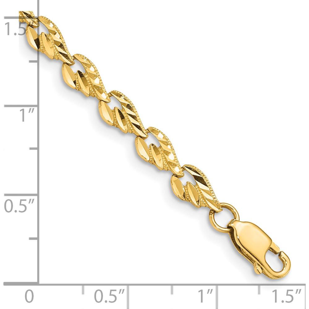 14K Yellow Gold Polished 4.75mm Diamond-Cut Leaf Bracelet - 7 Inches by Oro Pregiato