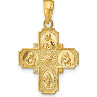 14K Yellow Gold Polished 4-Way Medal Pendant - Religious Charm 28mm by Oro Pregiato