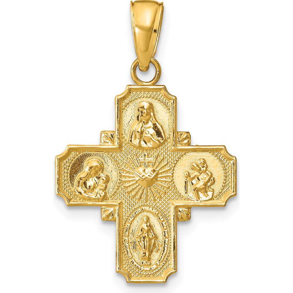 14K Yellow Gold Polished 4-Way Medal Pendant - Religious Charm 28mm by Oro Pregiato