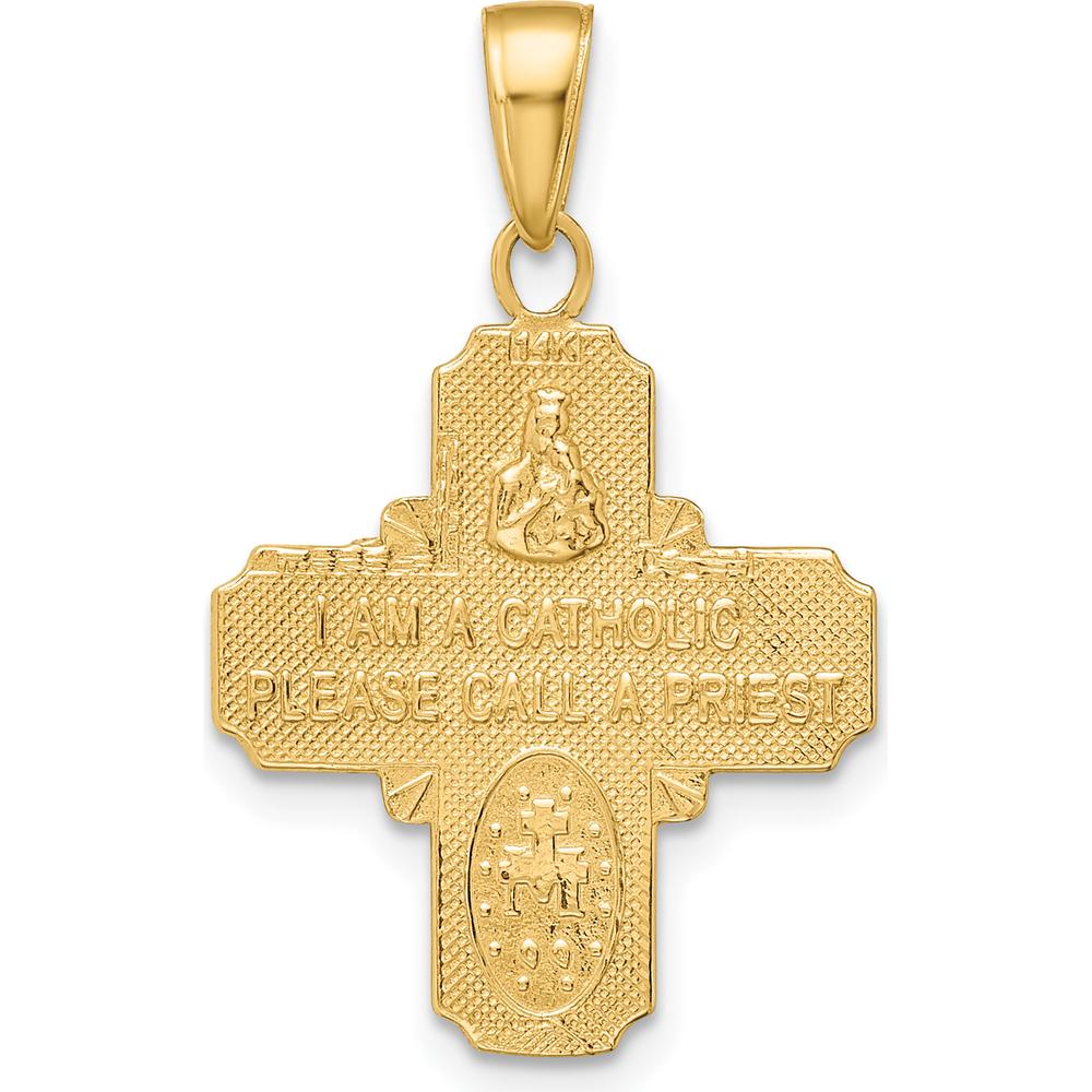 14K Yellow Gold Polished 4-Way Medal Pendant - Religious Charm 28mm by Oro Pregiato