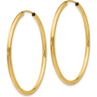 14K Yellow Gold Polished 40mm Endless Hoop Earrings - 2mm Thickness by Oro Pregiato