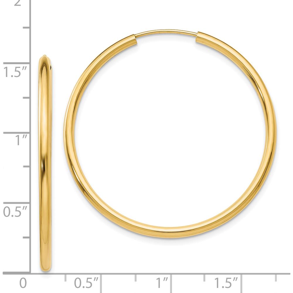 14K Yellow Gold Polished 40mm Endless Hoop Earrings - 2mm Thickness by Oro Pregiato