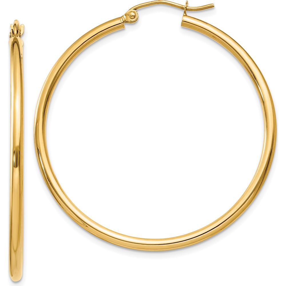 14K Yellow Gold Polished 40mm Lightweight Tube Hoop Earrings by 0