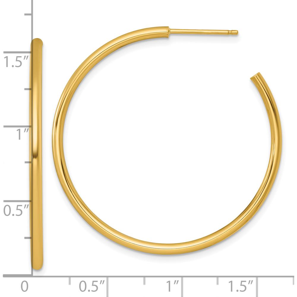 14K Yellow Gold Polished 40mm Tube C-Hoop Earrings - Sleek and Elegant Design by 0