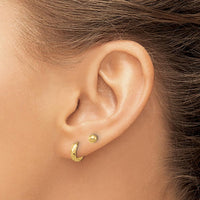 14K Yellow Gold Polished 4mm Ball and Diamond Cut Hoop Earring Set by Oro Pregiato