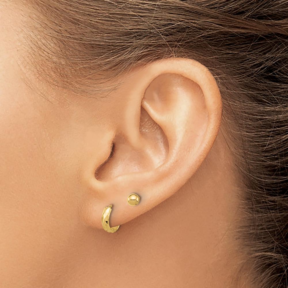 14K Yellow Gold Polished 4mm Ball and Diamond Cut Hoop Earring Set by Oro Pregiato