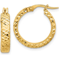 14K Yellow Gold Polished 4mm Diamond-Cut Hoop Earrings - 20.5mm Length by 0