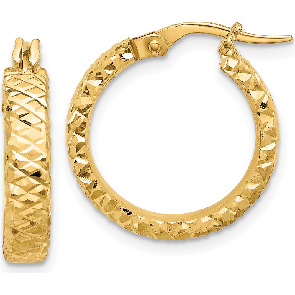 14K Yellow Gold Polished 4mm Diamond-Cut Hoop Earrings - 20.5mm Length by 0