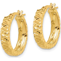 14K Yellow Gold Polished 4mm Diamond-Cut Hoop Earrings - 20.5mm Length by 0