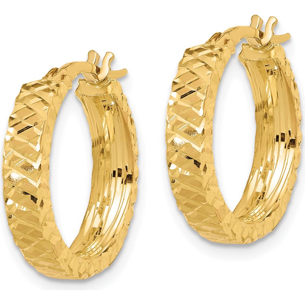 14K Yellow Gold Polished 4mm Diamond-Cut Hoop Earrings - 20.5mm Length by 0