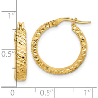 14K Yellow Gold Polished 4mm Diamond-Cut Hoop Earrings - 20.5mm Length by 0