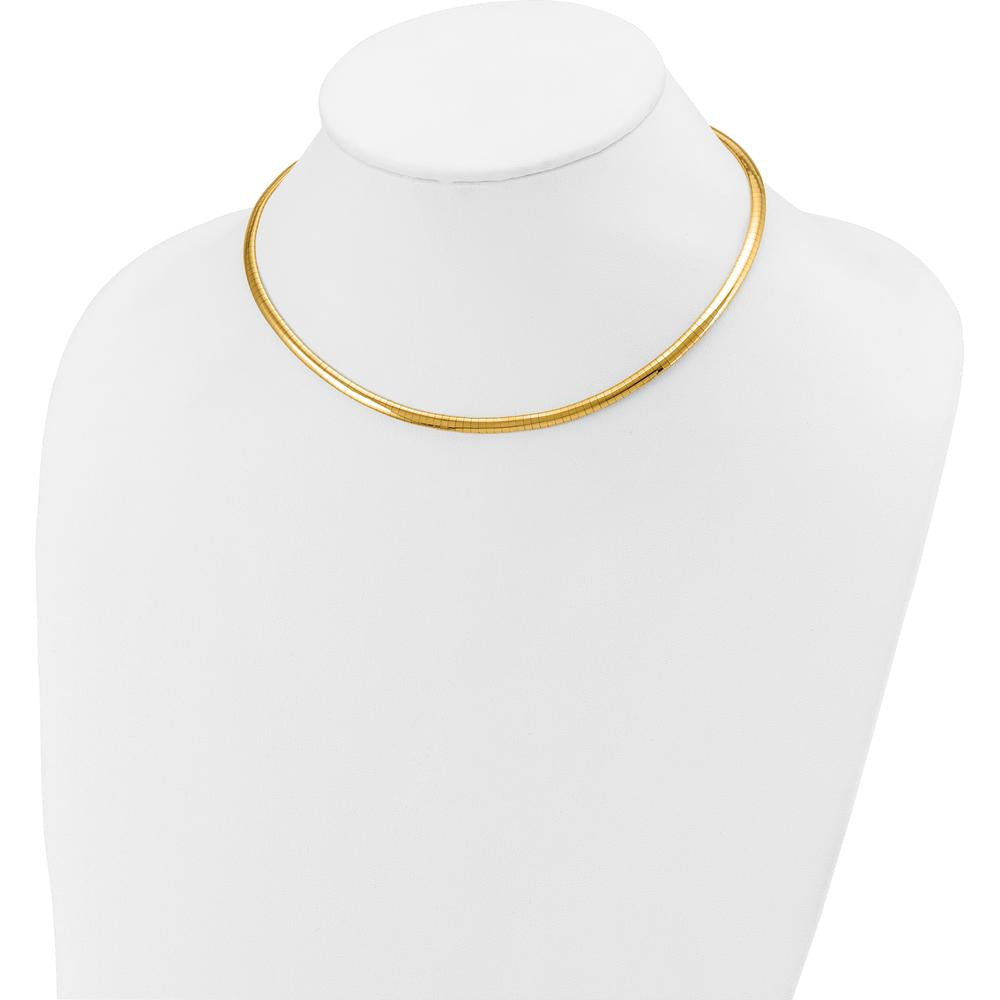 14K Yellow Gold Polished 4mm Lightweight Domed Omega Necklace - 16” Length by Oro Pregiato