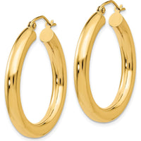 14K Yellow Gold Polished 4mm Lightweight Tube Hoop Earrings - 30mm Length by 0
