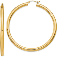 14K Yellow Gold Polished 4mm Lightweight Tube Hoop Earrings - 60mm Length by 0