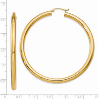 14K Yellow Gold Polished 4mm Lightweight Tube Hoop Earrings - 60mm Length by 0