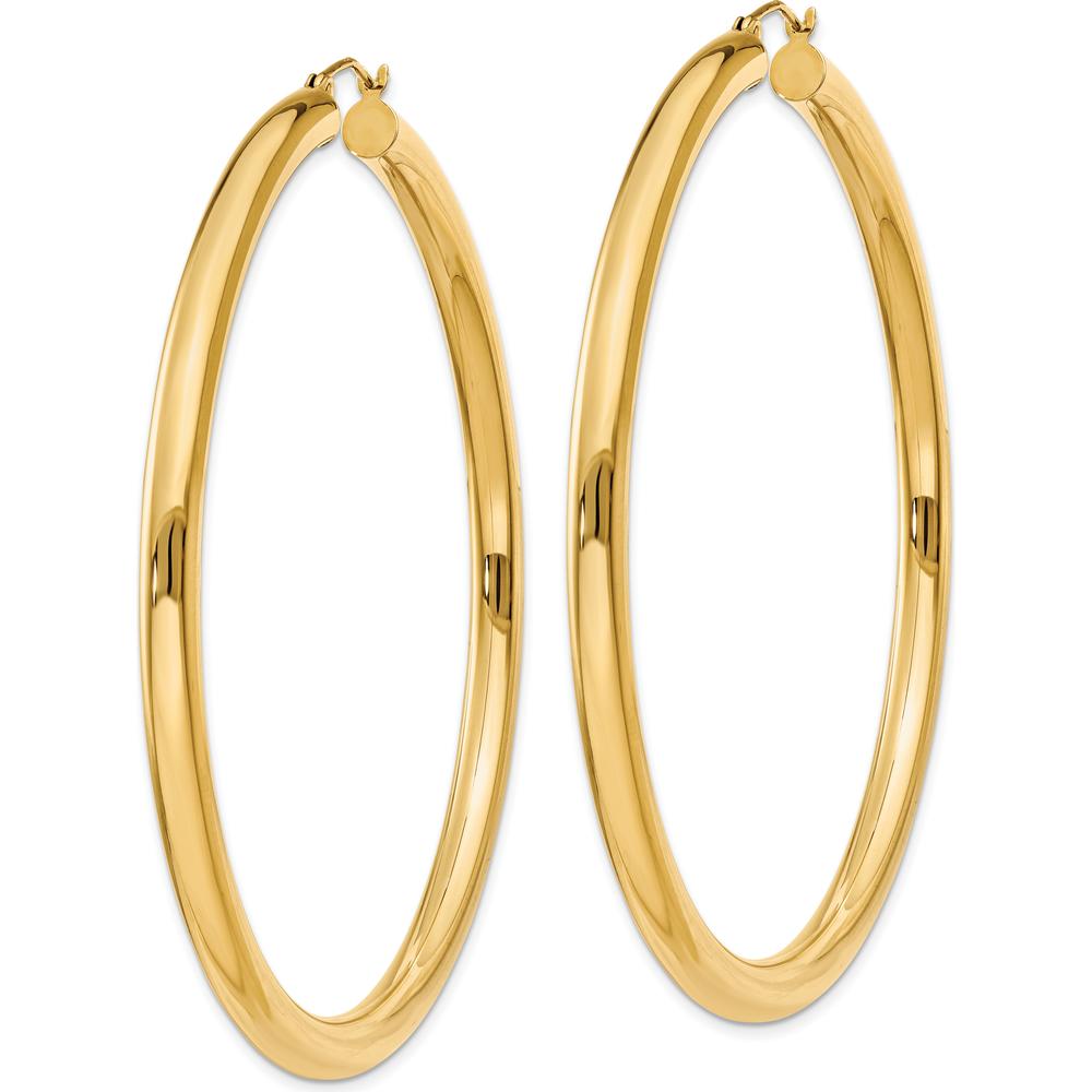 14K Yellow Gold Polished 4mm Lightweight Tube Hoop Earrings - 65mm Length by 0