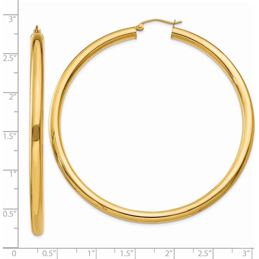 14K Yellow Gold Polished 4mm Lightweight Tube Hoop Earrings - 65mm Length by 0