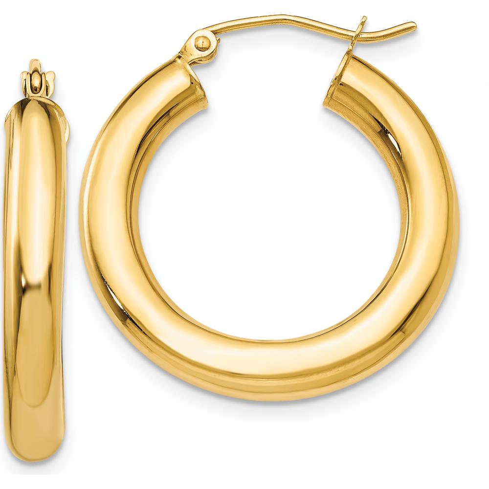 14K Yellow Gold Polished 4mm Lightweight Tube Hoop Earrings - Timeless and Elegant Design by 0