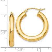 14K Yellow Gold Polished 4mm Lightweight Tube Hoop Earrings - Timeless and Elegant Design by 0