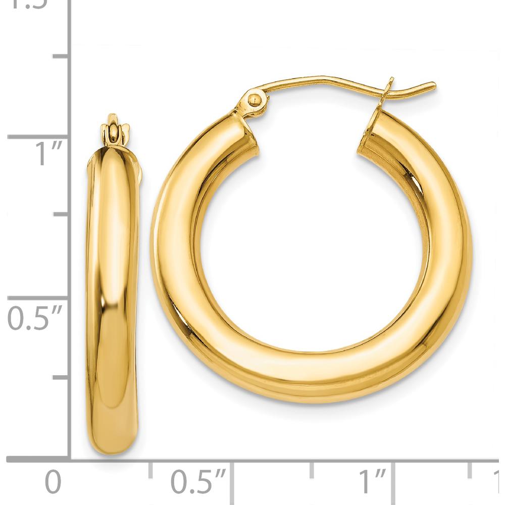 14K Yellow Gold Polished 4mm Lightweight Tube Hoop Earrings - Timeless and Elegant Design by 0