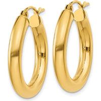 14K Yellow Gold Polished 4mm Tube Hoop Earrings - 25mm Length by 0