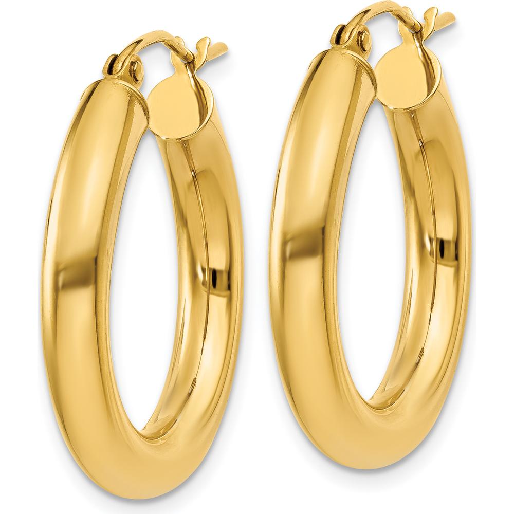 14K Yellow Gold Polished 4mm Tube Hoop Earrings - 25mm Length by 0